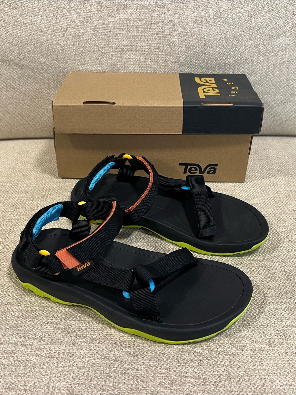 Teva Hurricane XLT 2 Kids Sandals Black Multi Neon Green Size 3 NIB - Picture 4 of 6